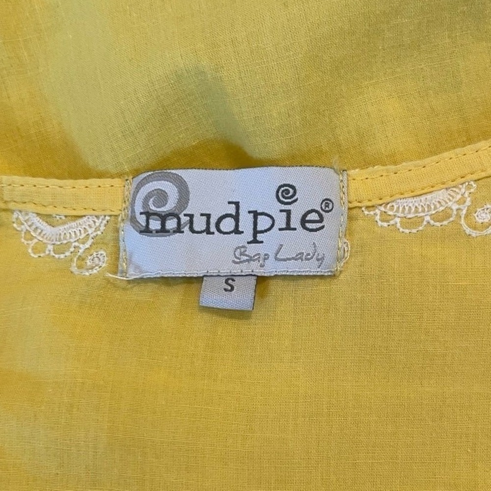 Mud Pie Women Boho Coastal Embroidered Tunic S Yellow Cotton V-Neck Coverup - Picture 7 of 9